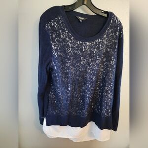 Simply Vera Vera Wang Navy Lace Overlay Sweater
